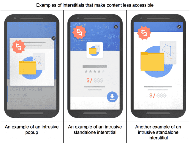 Exemples des interstitiels pénalisés par Google