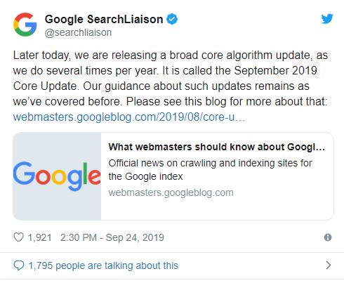Google September 2019 Core Update